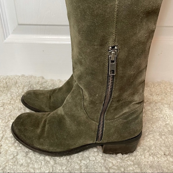 PEGABO Olive Green Suede Leather Over the Knee Boots 6 Made in Italy - Picture 7 of 11